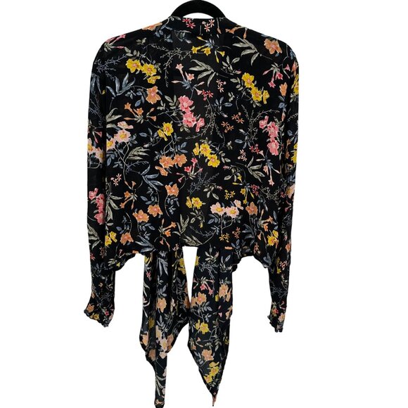 Patrons Of Peace Black Floral Open Front Cardigan Wrap With Long Sleeves Size M - Picture 3 of 8